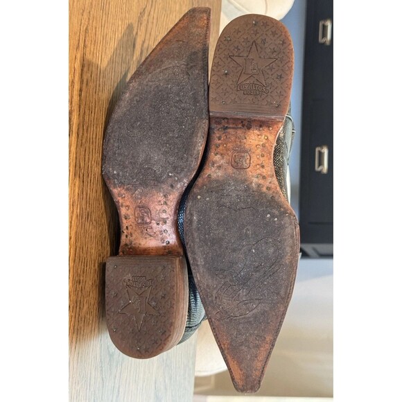 Los Altos Genuine Lizard Teju Cowboy Boots Men’s Sz 7.5 Black Pull On Snip Toe - Picture 6 of 16